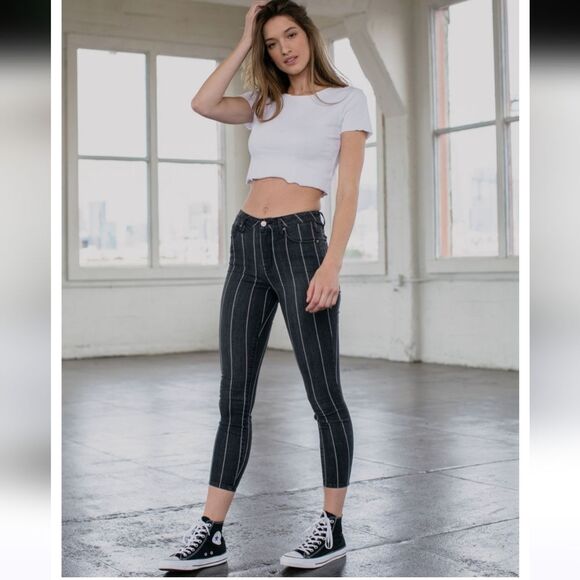 RSQ High Rise Ankle Stripe Womens Skinny Jeans 0/w24 - Picture 2 of 7